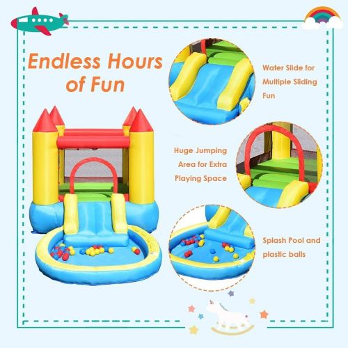  Costzon Inflatable Water Bounce House, Kids Jumping Castle Waterslide for Wet Dry Combo with Splash Pool, Cute Wate Slide, Ocean Balls, Kids Water Slides for Outdoor (Without Blowe