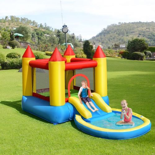  Costzon Inflatable Water Bounce House, Kids Jumping Castle Waterslide for Wet Dry Combo with Splash Pool, Cute Wate Slide, Ocean Balls, Kids Water Slides for Outdoor (Without Blowe