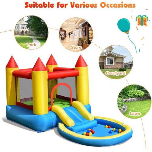  Costzon Inflatable Water Bounce House, Kids Jumping Castle Waterslide for Wet Dry Combo with Splash Pool, Cute Wate Slide, Ocean Balls, Kids Water Slides for Outdoor (Without Blowe