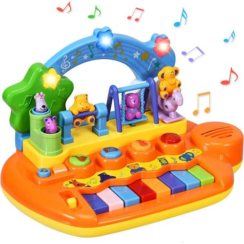  Costzon 8 Keys Kids Educational Piano Keyboard Toy, Animal Family Musical Instrument Toys with LED Light, Music Modes, Best Early Education Christmas Birthday Gifts for Babies Todd