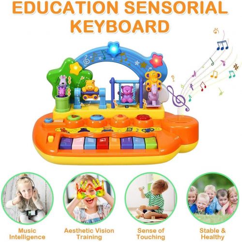  Costzon 8 Keys Kids Educational Piano Keyboard Toy, Animal Family Musical Instrument Toys with LED Light, Music Modes, Best Early Education Christmas Birthday Gifts for Babies Todd