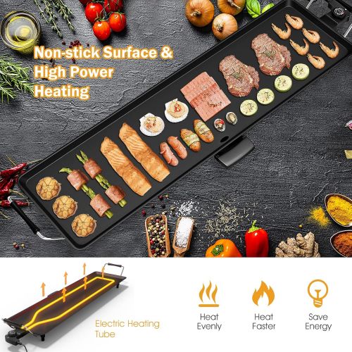  [아마존베스트]Costzon 35 Electric Teppanyaki Table Top Grill Griddle, Portable BBQ Barbecue Nonstick Extra Large Griddle Electric for Camping Indoor Outdoor with Adjustable Temperature