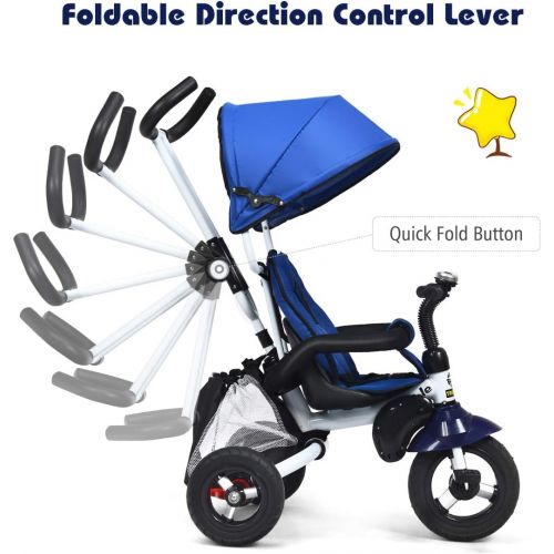  [아마존베스트]Costzon Baby Tricycle, 6-in-1 Foldable Steer Stroller, Learning Bike w/Detachable Guardrail, Adjustable Canopy, Safety Harness, Folding Pedal, Storage Bag, Brake, Shock Absorption