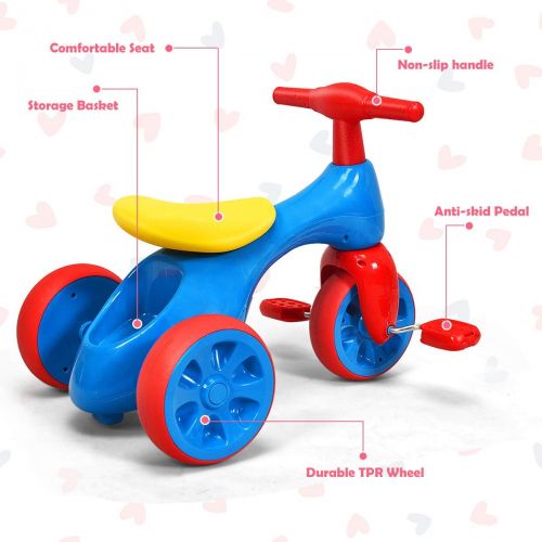  Costzon Kids Tricycle, Baby Balance Bike Walker with Foot Pedals, BB Sound and Storage Box, Lightweight, Rider Trike for Toddler 1 2 3 Years Old Indoor Outdoor, Children 3 Wheels B