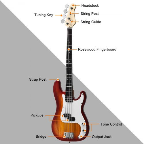  [아마존베스트]Costzon Full Size Electric 4 String Bass Guitar for Beginner Complete Kit, Rose Fingerboard and Bridge, w/Two Pickups & Two Tone Control, Guitar Bag, Strap, Guitar Pick, Amp Cord (