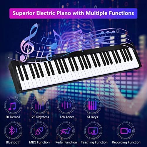  [아마존베스트]Costzon 61-Key Portable Digital Piano, Upgraded Premium Electric Keyboard W/ 128 Rhythm, 128 Tone, Sustain Pedal, MIDI/USB Interface, Power Supply, Bluetooth Function (Black)