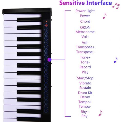  [아마존베스트]Costzon 61-Key Portable Digital Piano, Upgraded Premium Electric Keyboard W/ 128 Rhythm, 128 Tone, Sustain Pedal, MIDI/USB Interface, Power Supply, Bluetooth Function (Black)