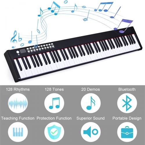  [아마존베스트]Costzon BX-II 88-Key Portable Touch Sensitive Digital Piano, Upgraded Electric Keyboard with MIDI/USB Keyboard, Bluetooth, Dynamics Adjustment, Sustain Pedal, Power Supply, and Bla