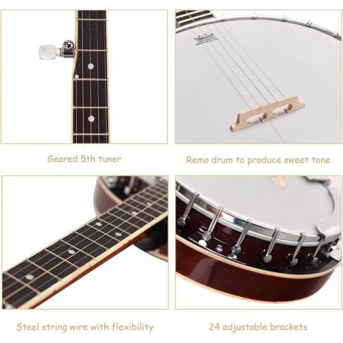  [아마존베스트]Costzon 5-String Banjo 24 Bracket with Geared 5th tuner and Mid-range Closed Handle, Include 420D Oxford Cloth Bag, One Strap, Wiper, 3 Picks for Beginners (41.5 IN)