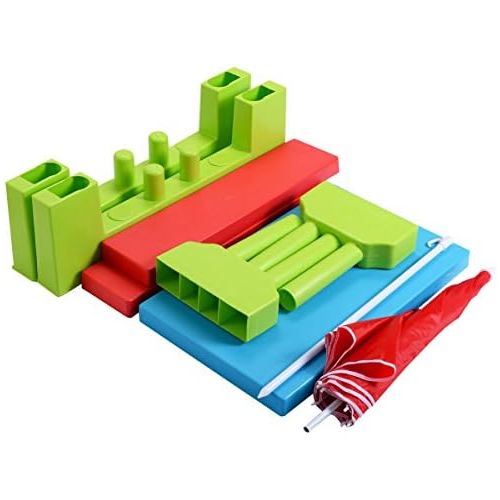 [아마존베스트]Costzon Kids Picnic Table Set Children Junior Rainbow Bench w/Umbrella (Red & Green)