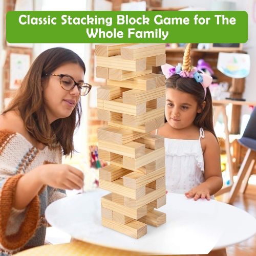  Costzon Giant Tumbling Timber Toy, 54 PCS Wooden Block Stacking Game w/ Convenient Carrying Bag, Attached Dice, Curved Edge, Solid Pine Wood, Perfect for Wedding, Game Night, Famil