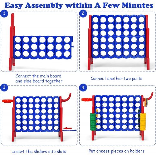  Costzon Giant 4-in-A-Row, Jumbo 4-to-Score Giant Game w/ Basketball Hoop, Ring Toss, Quick-Release Slider, 42 Jumbo Rings, Indoor Outdoor Family Connect Game for Kids & Adults, Bac