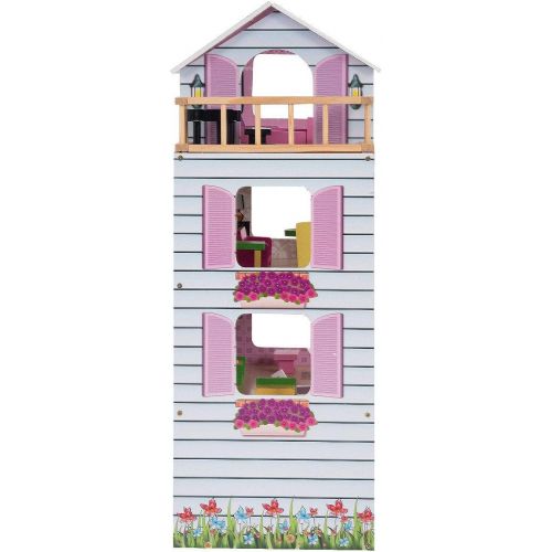  Costzon Dollhouse, Toy Family House with 13 pcs Furniture, Play Accessories, Cottage Uptown Doll House, Doll Playhouse Cottage Set