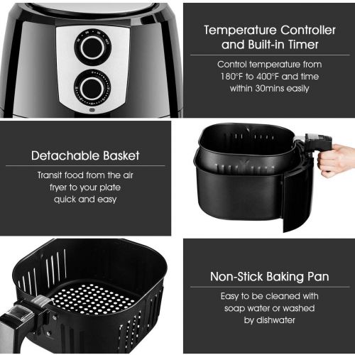  Costzon Air Fryer, Extra Large Capacity 5.5 Quart 1800W Digital Hot Air Fryer, Touch LCD Screen, Dishwasher Safe Non-Stick Fry Basket, Auto Shut Off, Black