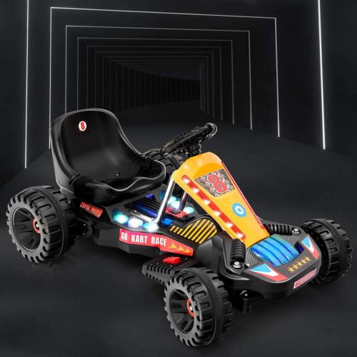  Costzon Electric Go Carts for Kids, 6V Battery Powered Children Racer 4 Wheel Outdoor Toy Car with Music LED Flash Light Forward Backward Function for Girls & Boys, Kids Ride On (B