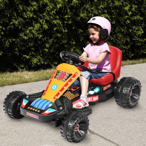  Costzon Electric Go Carts for Kids, 6V Battery Powered Children Racer 4 Wheel Outdoor Toy Car with Music LED Flash Light Forward Backward Function for Girls & Boys, Kids Ride On (B