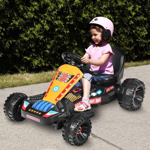  Costzon Electric Go Carts for Kids, 6V Battery Powered Children Racer 4 Wheel Outdoor Toy Car with Music LED Flash Light Forward Backward Function for Girls & Boys, Kids Ride On (B