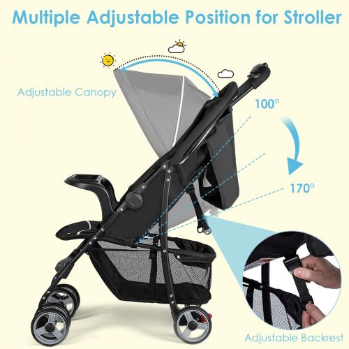 Costzon Lightweight Baby Stroller, Foldable Stroller with 5-Point Safety System and Multi Position Reclining Seat (Black)
