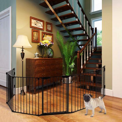  Costzon Baby Safety Gate, 4-in-1 Fireplace Fence, Wide Barrier Gate with Walk-Through Door in Two...