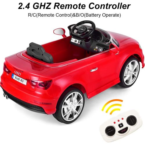  Costzon Ride On Car, Licensed Audi A3 12V 2WD Battery Powered Ride-On Toy Manual Parental Remote Control Modes Vehicle with Headlights, MP3, Music, Adjustable Speed for Kids (Whit