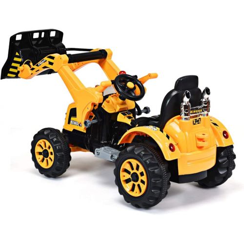  Costzon 12V Battery Powered Kids Ride On Excavator Truck With Front Loader Digger Yellow