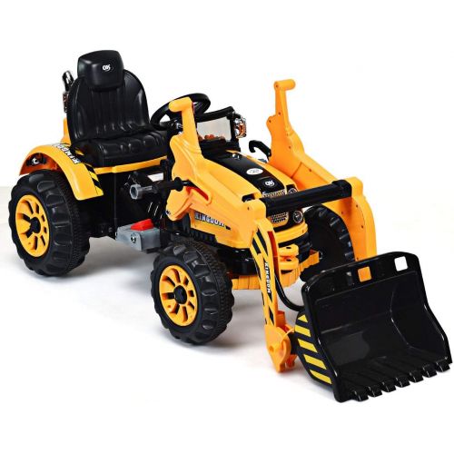  Costzon 12V Battery Powered Kids Ride On Excavator Truck With Front Loader Digger Yellow