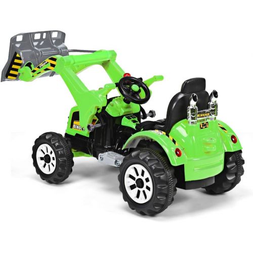  Costzon 12V Battery Powered Kids Ride On Excavator Truck With Front Loader Digger Yellow