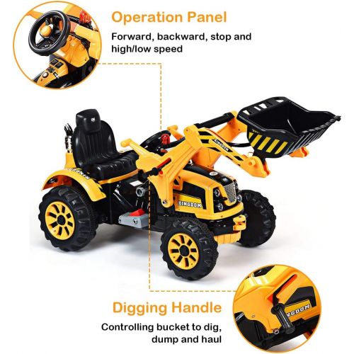  Costzon 12V Battery Powered Kids Ride On Excavator Truck With Front Loader Digger Yellow