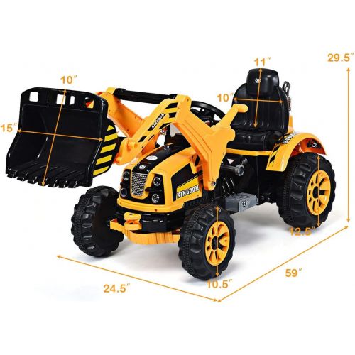 Costzon 12V Battery Powered Kids Ride On Excavator Truck With Front Loader Digger Yellow