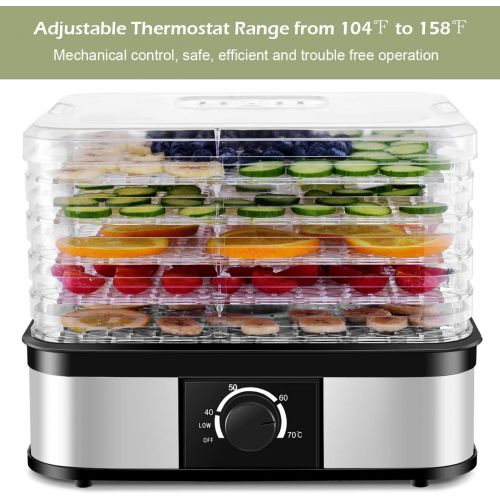  Costzon Food Dehydrator, Electric 5-Tire Fruit Vegetable Dryer with Adjustable Timer and Temperature Control from 104℉-158℉, 5 Stackable Drying Trays (Electric Button)