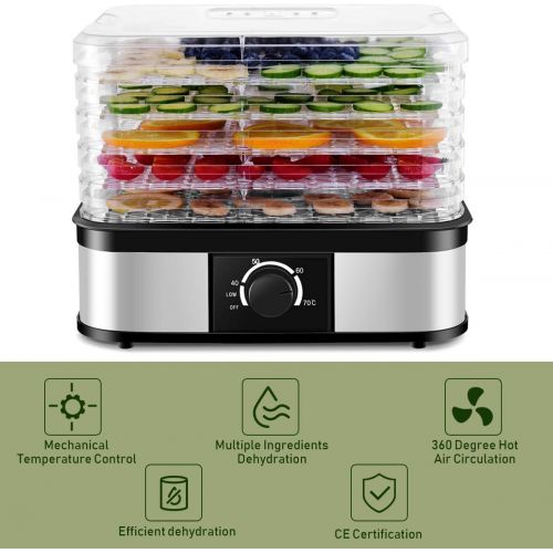  Costzon Food Dehydrator, Electric 5-Tire Fruit Vegetable Dryer with Adjustable Timer and Temperature Control from 104℉-158℉, 5 Stackable Drying Trays (Electric Button)