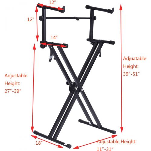  Costzon Keyboard Stand, Double-Braced X Style, Adjustable Piano Keyboard Stand with Locking Straps