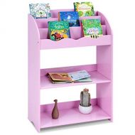 Costzon Kids Bookshelf, 3 Tiers Shelves & 2 Tires Toy Organizer Magazine Storage Rack for Kids Bedroom Playroom (Pink)