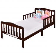 Costzon Toddler Bed, Wood Kids Bedframe Children Classic Sleeping Bedroom Furniture w/Safety Rail Fence (Cherry)