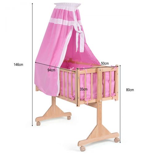  Costzon Wood Baby Cradle Rocking Crib Bassinet Bed Sleeper Portable Nursery (Pink)