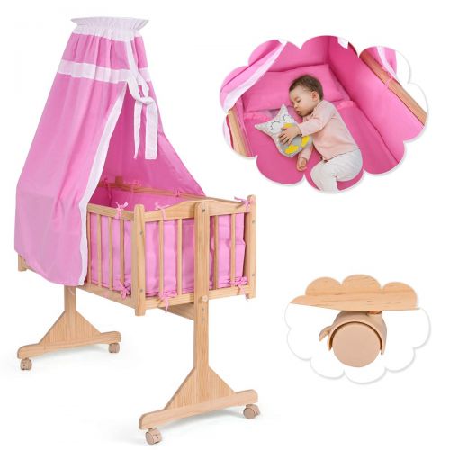  Costzon Wood Baby Cradle Rocking Crib Bassinet Bed Sleeper Portable Nursery (Pink)