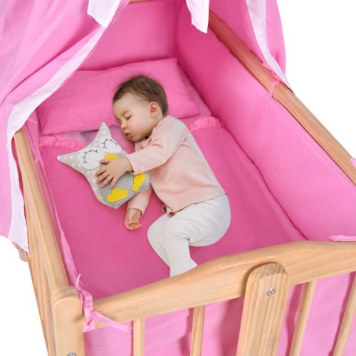  Costzon Wood Baby Cradle Rocking Crib Bassinet Bed Sleeper Portable Nursery (Pink)