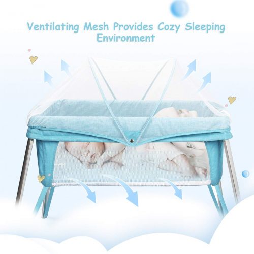  Costzon Baby Bassinet, Alumnium Foldable Baby Crib with Mosquito Net/Carry Bag