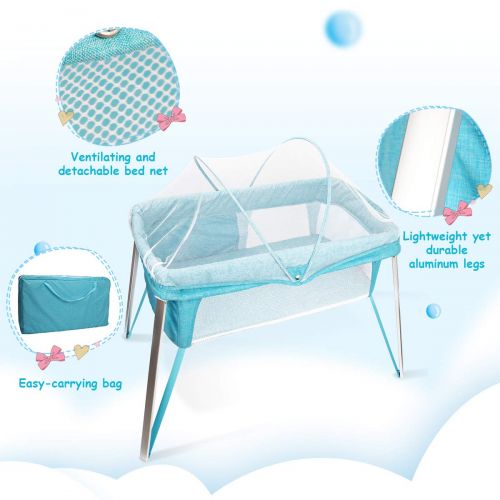  Costzon Baby Bassinet, Alumnium Foldable Baby Crib with Mosquito Net/Carry Bag