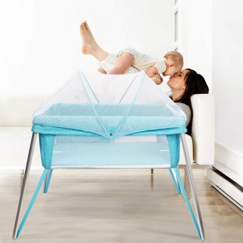  Costzon Baby Bassinet, Alumnium Foldable Baby Crib with Mosquito Net/Carry Bag