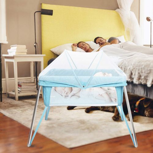  Costzon Baby Bassinet, Alumnium Foldable Baby Crib with Mosquito Net/Carry Bag