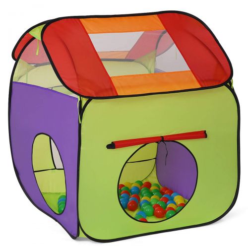  Costzon Play Tents Ball, 3 in 1 Pop Up Toddler Ball Pit House with Two Tents & One Tunnel, Playhouse with Zipper Storage Bag, 200 Pieces Ocean Balls