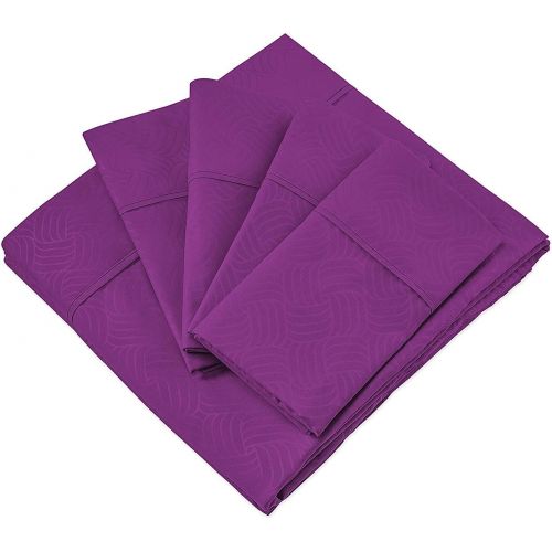  [아마존 핫딜]  [아마존핫딜]Cosy House Collection Elegant Bed Sheets - Cal King Size, Violet (Wavy) - Luxury 6 Piece Hotel Bedding Set - Beautiful Matte & Shine Patterns - Deep Pocket - 1 Fitted, 1 Flat, 4 Pi