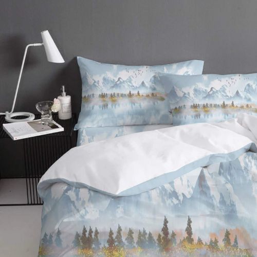  CosyBright 4 Piece Bedding Sets - Red Skirt Girl On Worn-Out Wooden Board Bedroom Decorative 1 Flat Sheet 1 Duvet Cover and 2 Pillow Cases - Full Size