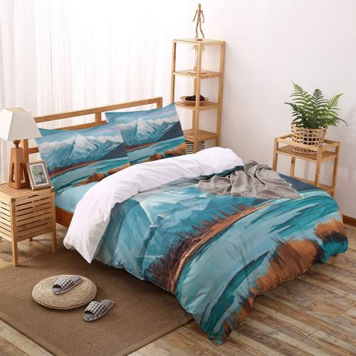  CosyBright 4 Piece Bedding Sets - Red Skirt Girl On Worn-Out Wooden Board Bedroom Decorative 1 Flat Sheet 1 Duvet Cover and 2 Pillow Cases - Full Size