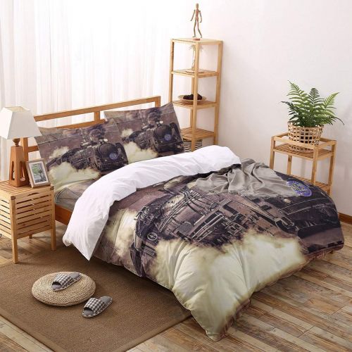  CosyBright 4 Piece Bedding Sets - Red Skirt Girl On Worn-Out Wooden Board Bedroom Decorative 1 Flat Sheet 1 Duvet Cover and 2 Pillow Cases - Full Size