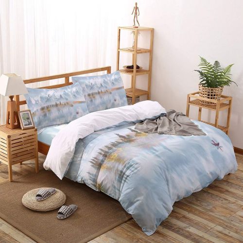  CosyBright 4 Piece Bedding Sets - Red Skirt Girl On Worn-Out Wooden Board Bedroom Decorative 1 Flat Sheet 1 Duvet Cover and 2 Pillow Cases - Full Size