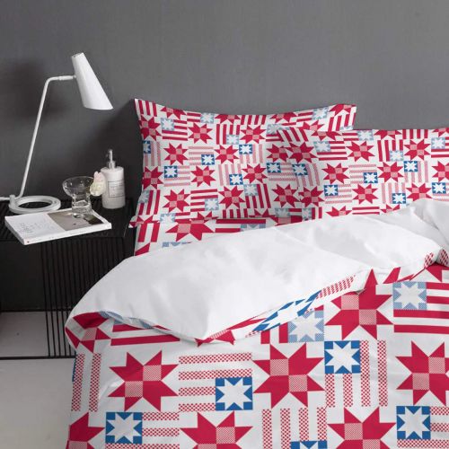  CosyBright 4 Piece Bedding Sets - Red Skirt Girl On Worn-Out Wooden Board Bedroom Decorative 1 Flat Sheet 1 Duvet Cover and 2 Pillow Cases - Full Size