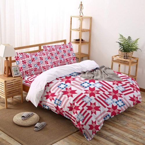  CosyBright 4 Piece Bedding Sets - Red Skirt Girl On Worn-Out Wooden Board Bedroom Decorative 1 Flat Sheet 1 Duvet Cover and 2 Pillow Cases - Full Size