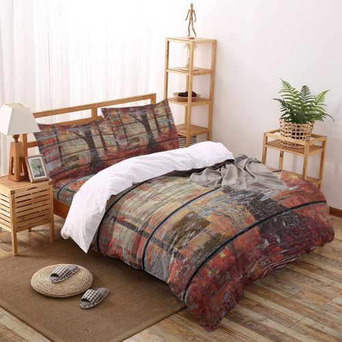  CosyBright 4 Piece Bedding Sets - Red Skirt Girl On Worn-Out Wooden Board Bedroom Decorative 1 Flat Sheet 1 Duvet Cover and 2 Pillow Cases - Full Size